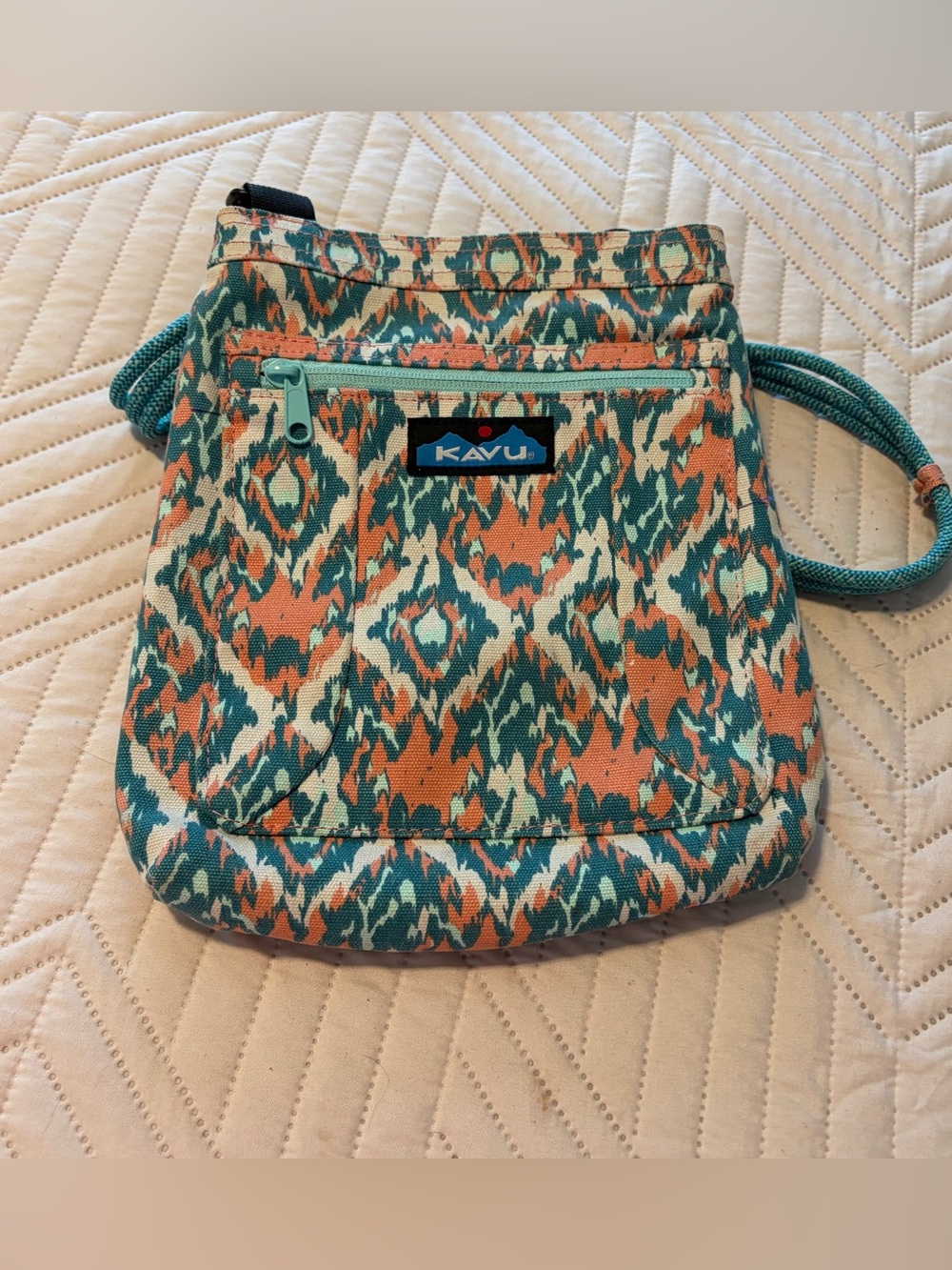 Kavu Teal & Orange Ikat Rope Strap Crossbody